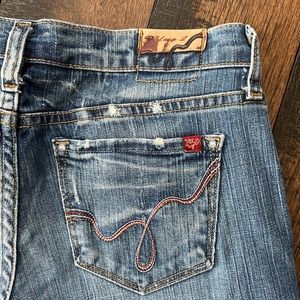 PRICE CUT💙Blue 2 brand washed denim Jean, low rise, flare leg, long length